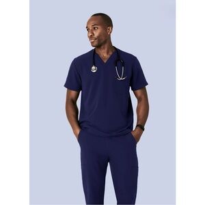 NWOT Mandala Set (2) Men’s V Neck Scrub Tops Navy Blue Both Size M New!